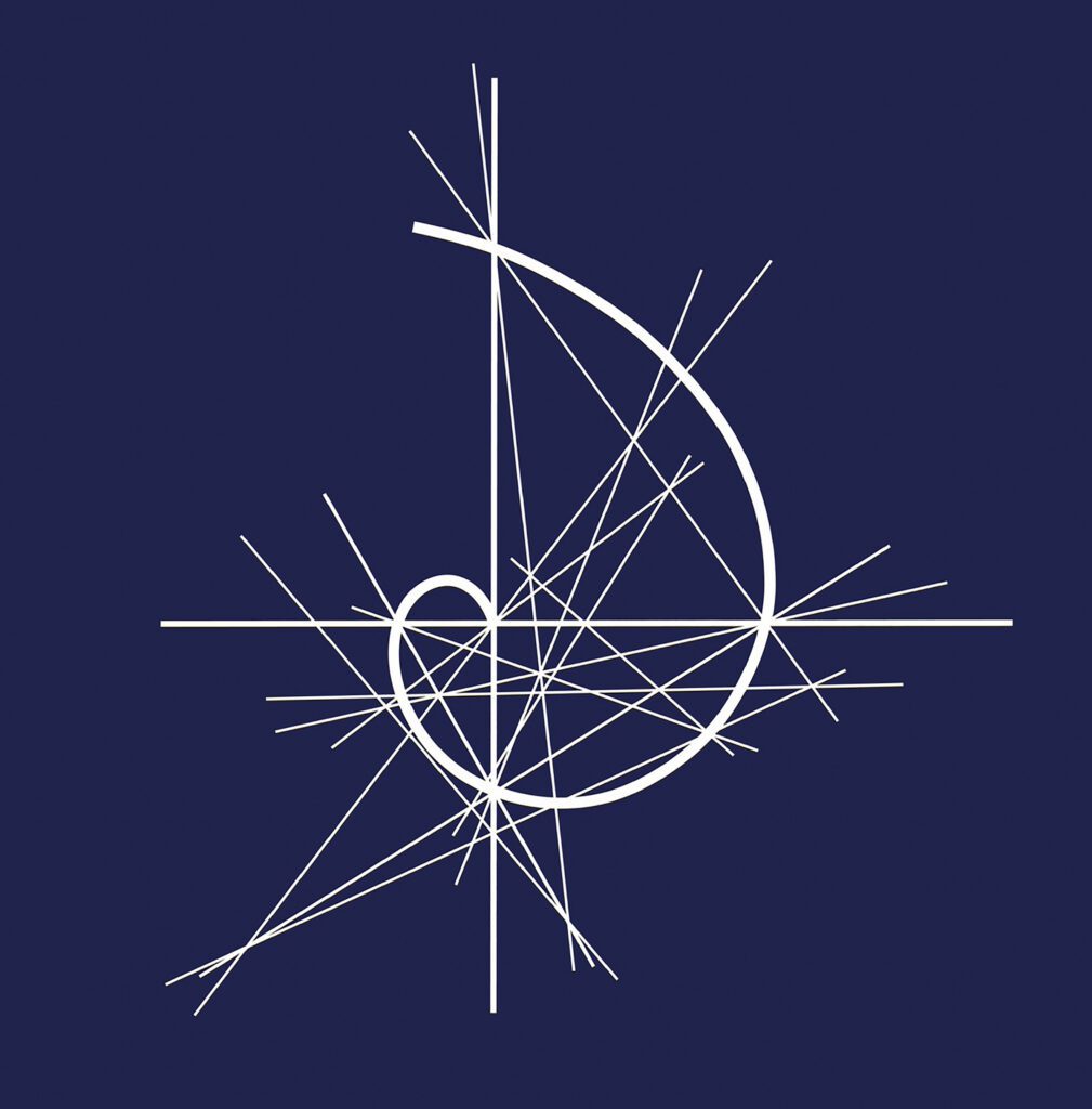 Spiral geometric white lines on navy