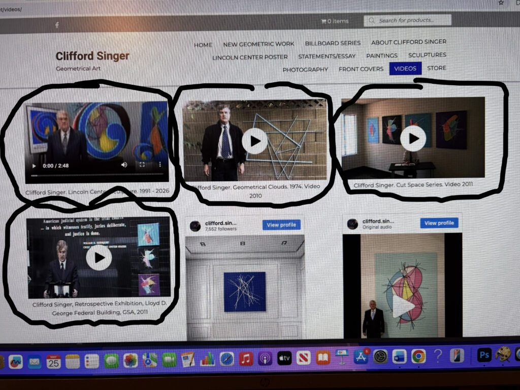 Webpage showing video thumbnails of abstract art