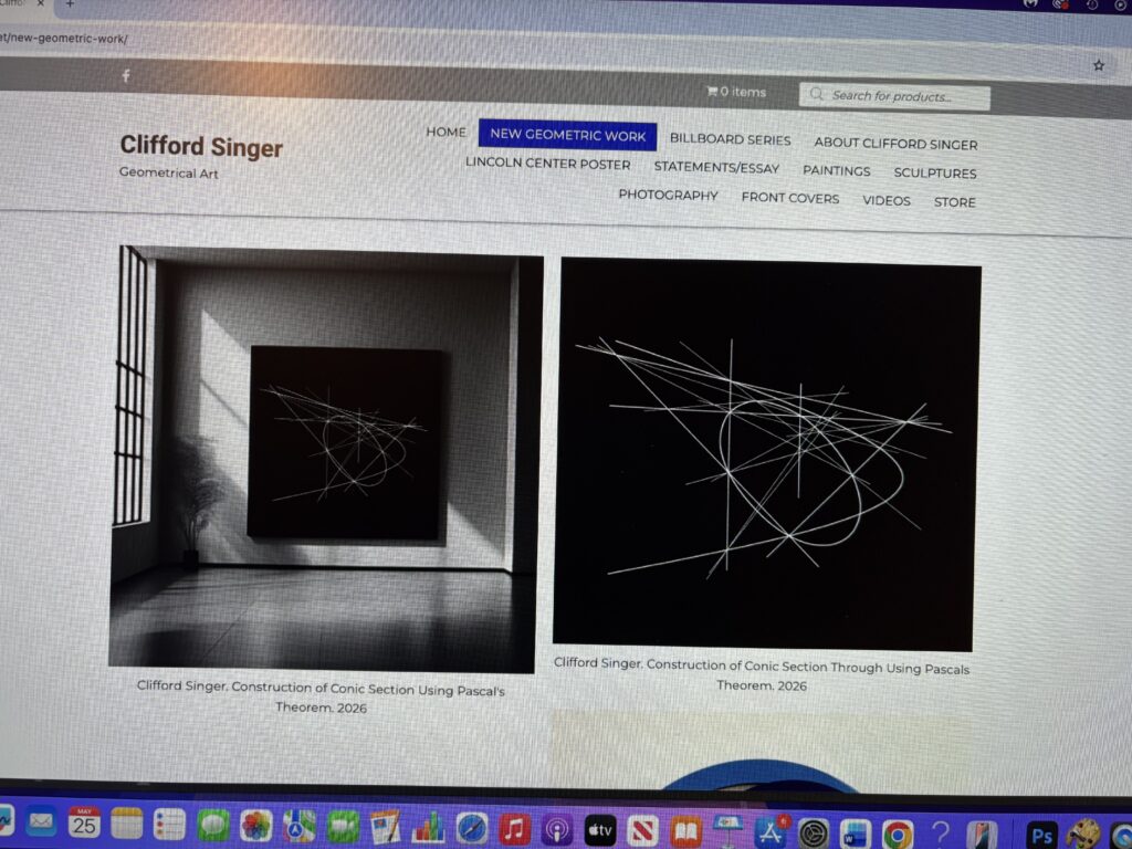 Website showing geometric black paintings with white lines