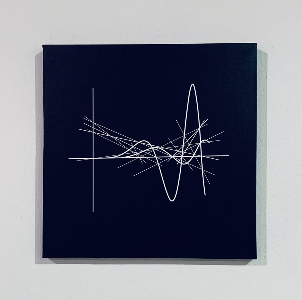 Black canvas with white asymptote line composition