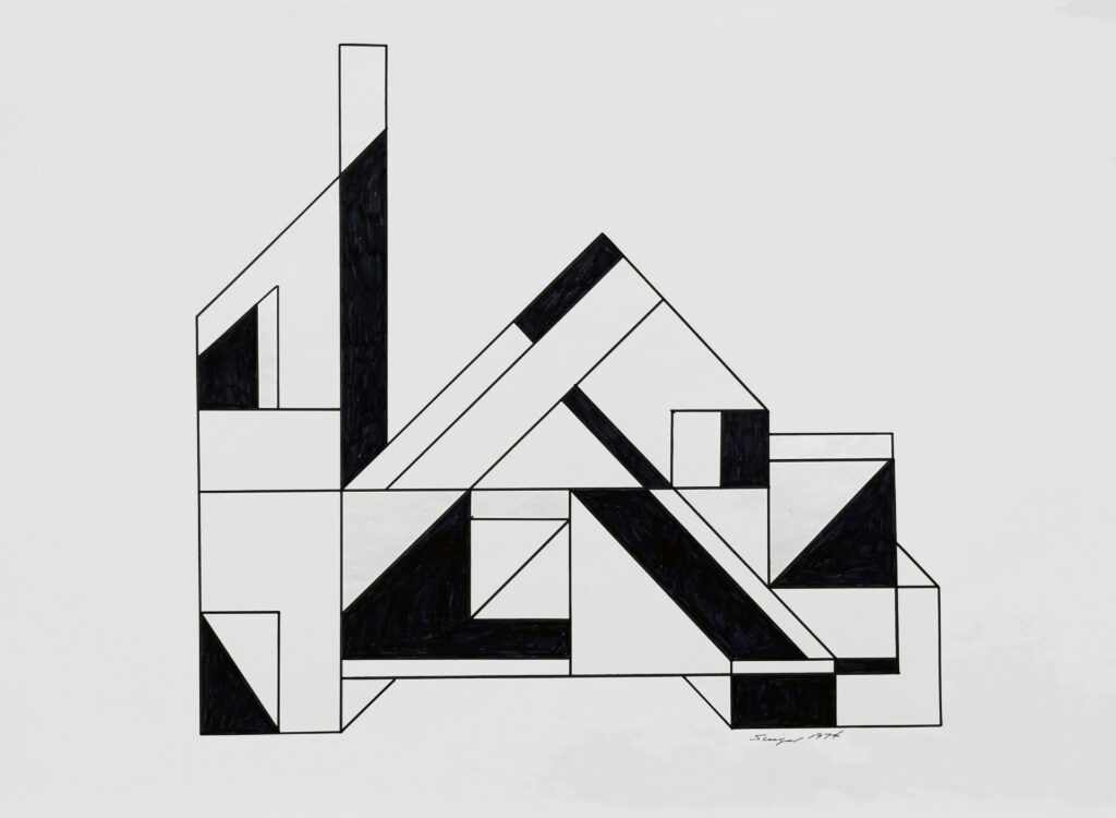 Black and white geometric abstract architectural drawing