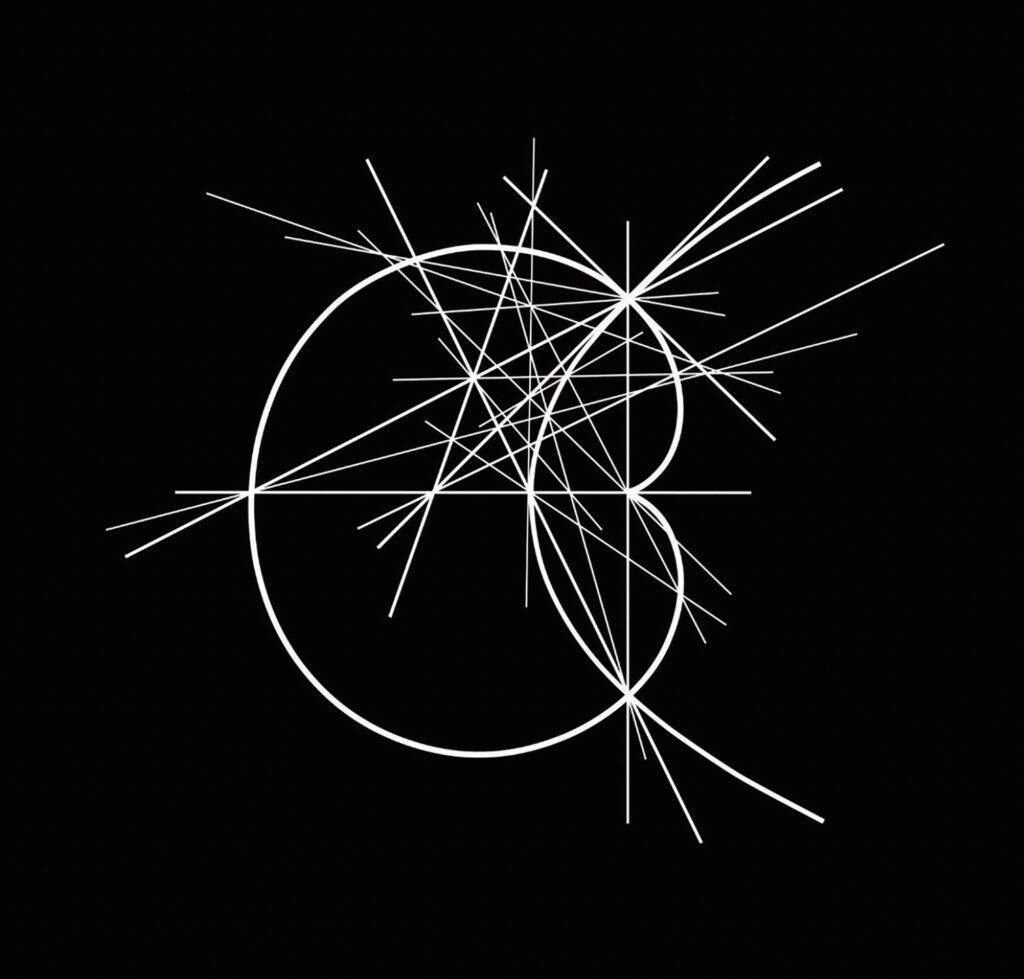 Cardioid outline with intersecting tangents