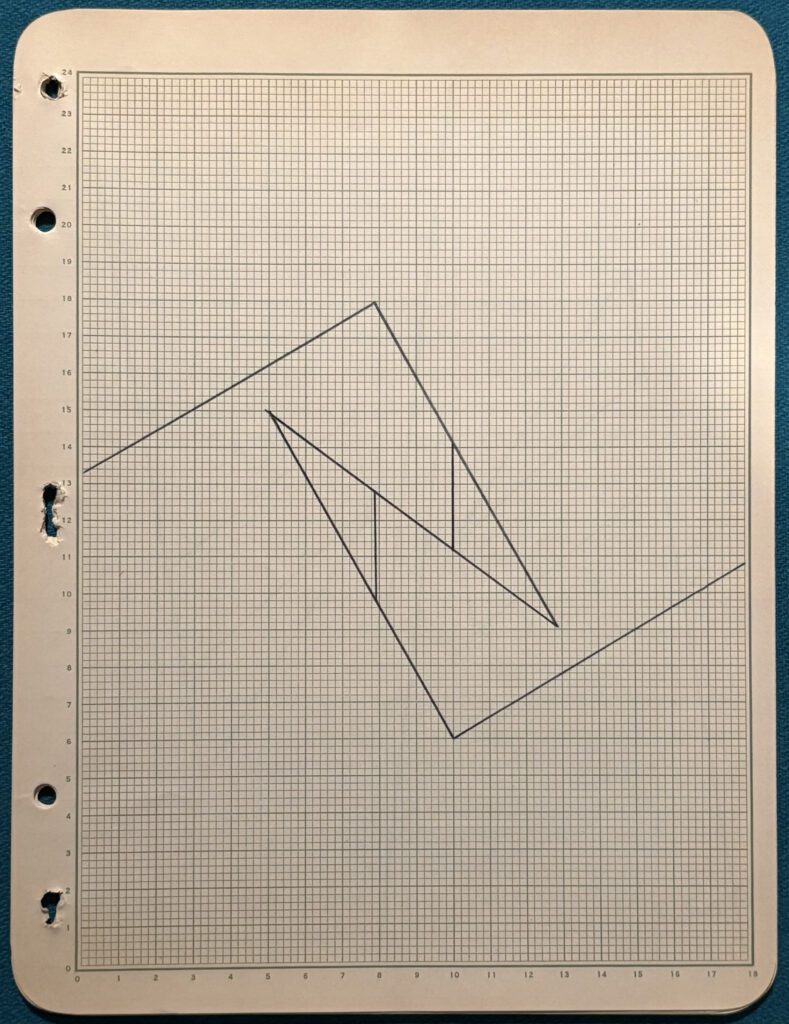 Graph paper with angular polygon line drawing