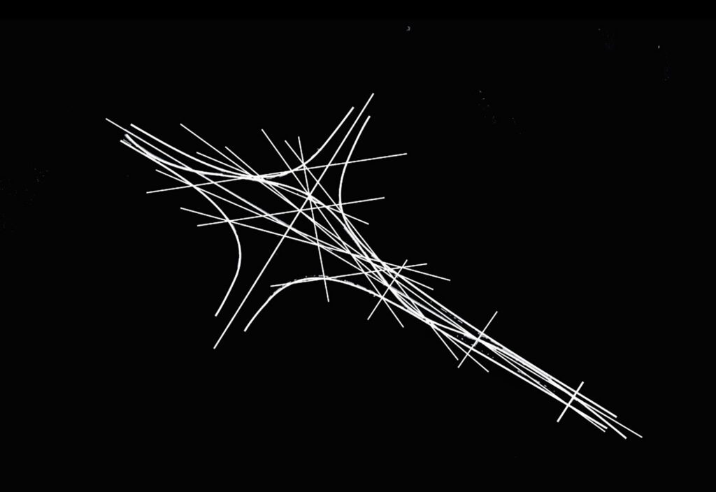 Abstract white curves and spikes on black